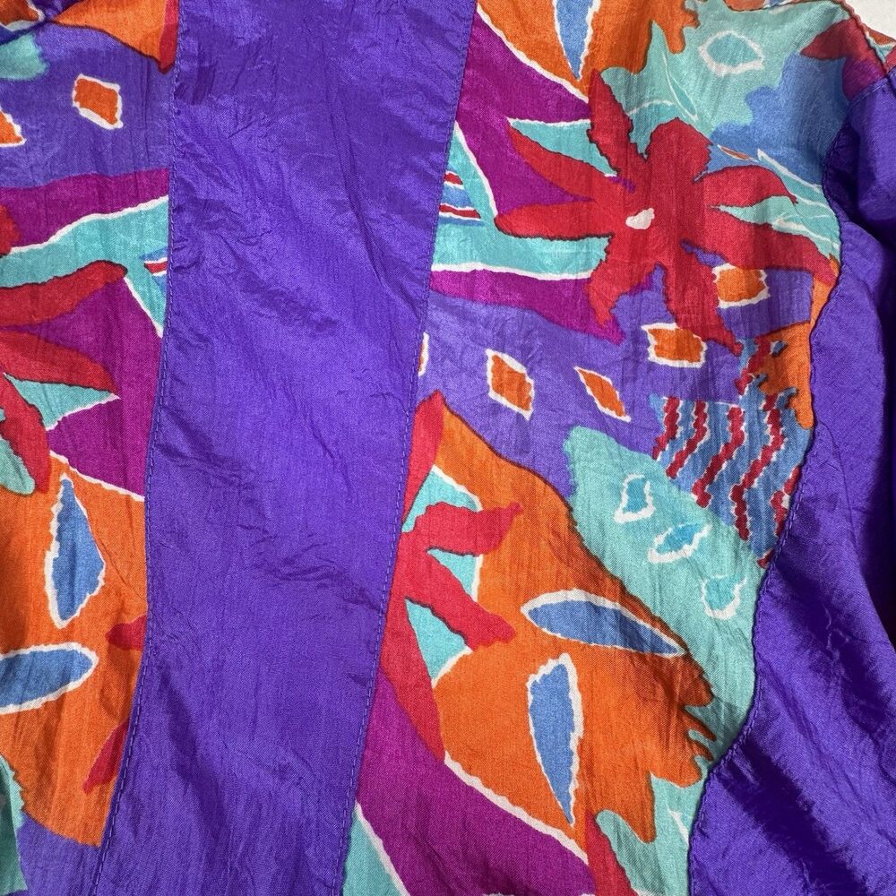 Vintage 80s Womens Track Jacket Medium Purple Colorful Windbreaker Floral Stripe - Picture 8 of 16